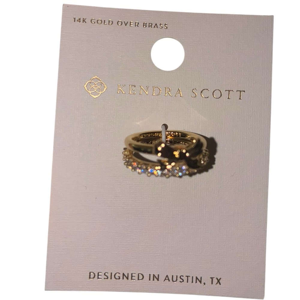 KENDRA SCOTT 14k Gold Stackable Double Bow Ring Cubic Zirconia Band Sz 7 NEW NWT - Picture 3 of 8